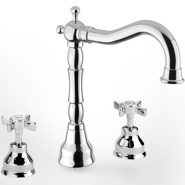 Wash basin tap Deck-mounted dual-level L size material: Brass With pop-up waste set, color: Chrome surface: Glossy