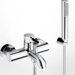 Bathtub tap Wall-mounted exposed material: Brass with hand shower, hose and holder mixer, color: Chrome surface: Glossy Bathtub tap Wall-mounted exposed material: Brass with hand shower, hose and holder mixer, color: Chrome surface: Glossy