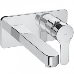 Wash basin tap Wall-mounted - external part mixer With plate Without waste, color: Chrome 19,5cm material: Brass surface: Glossy Wall-mounted - external part