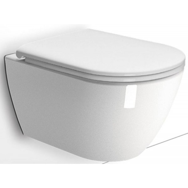 Wall-mounted toilet & toilet seat soft closing, style: Sandwich hidden fixation Self-Cleaning / Rimless Slim Extraglaze, Quick Release 50x36 surface: Glossy, color: White Wall-mounted