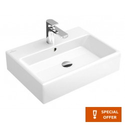 Νιπτήρας επίτοιχος 50x42x14 με 1 γούρνα με οπή στη μέση με υπερχείλιση / χωρίς κολώνα από πορσελάνη, χρώμα: Λευκό επιφάνεια: Γυαλιστερή