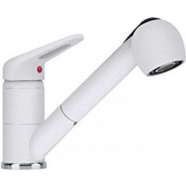 Kitchen tap Deck-mounted material: Brass with shower, color: White surface: Glossy Deck-mounted