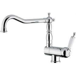 Μπαταρία κουζίνας ανακλινόμενη (Σπαστή) L-spout, με λευκή λαβή από ορείχαλκο, χρώμα: Χρωμέ επιφάνεια: Γυαλιστερή Ανακλινόμενες (σπαστές)