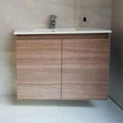 Furniture base with washbasin 80x46x60 material: Wood composite 1 basin wall mounted, color: Brown Cabinets with wash basin