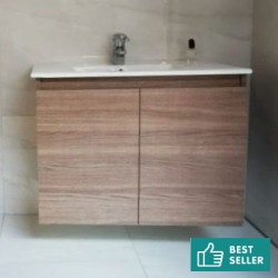 Furniture base with washbasin 80x46x60 material: Wood composite 1 basin wall mounted, color: Brown