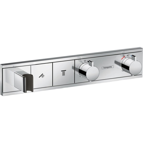 Shower tap Wall-mounted external part 2 way material: Brass thermostatic with holder With plate with separate exits, color: Chrome surface: Glossy Wall-mounted - external part