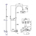 Bathtub tap with showerpipe and overhead shower Wall-mounted material: Brass mixer, color: Bronze surface: Brushed Wall-mounted exposed with showerpipe and overhead shower Bathtub tap with showerpipe and overhead shower Wall-mounted material: Brass mixer, color: Bronze surface: Brushed Wall-mounted exposed with showerpipe and overhead shower