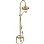 Bathtub tap with showerpipe and overhead shower Wall-mounted material: Brass mixer, color: Bronze surface: Brushed Wall-mounted exposed with showerpipe and overhead shower