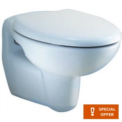 Wall-mounted toilet & toilet seat, style: Wrapover with rim 52x36 surface: Glossy, color: White Wall-mounted