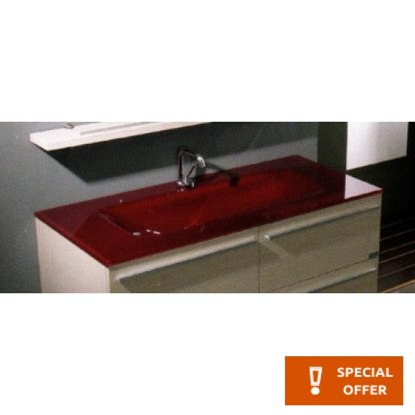 Furniture bench with washbasin 110x50x2 material: Crystal surface: Glossy 1 basin, color: Red Countertops with wash basin