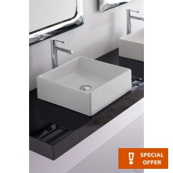 Νιπτήρας ελευθέρας τοποθέτησης 46x46x14 από πορσελάνη χωρίς οπή  χωρίς υπερχείλιση, χρώμα: Λευκό επιφάνεια: Γυαλιστερή Ελευθέρας τοποθέτησης