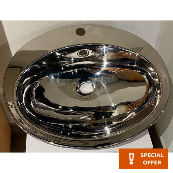 Washbasin Built-in 53,5x45 material: Inox With one hole With overflow, color: Chrome surface: Glossy Built-in