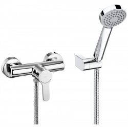 Shower tap Wall-mounted exposed material: Brass mixer with hand shower, hose and holder, color: Chrome surface: Glossy Wall-mouned exposed