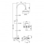 Bathtub tap with showerpipe and overhead shower Wall-mounted material: Brass mixer, color: Chrome surface: Glossy Wall-mounted exposed with showerpipe and overhead shower Bathtub tap with showerpipe and overhead shower Wall-mounted material: Brass mixer, color: Chrome surface: Glossy Wall-mounted exposed with showerpipe and overhead shower