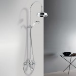 Bathtub tap with showerpipe and overhead shower Wall-mounted material: Brass mixer, color: Chrome surface: Glossy Wall-mounted exposed with showerpipe and overhead shower Bathtub tap with showerpipe and overhead shower Wall-mounted material: Brass mixer, color: Chrome surface: Glossy Wall-mounted exposed with showerpipe and overhead shower