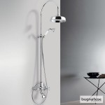 Bathtub tap with showerpipe and overhead shower Wall-mounted material: Brass mixer, color: Chrome surface: Glossy Wall-mounted exposed with showerpipe and overhead shower Bathtub tap with showerpipe and overhead shower Wall-mounted material: Brass mixer, color: Chrome surface: Glossy Wall-mounted exposed with showerpipe and overhead shower