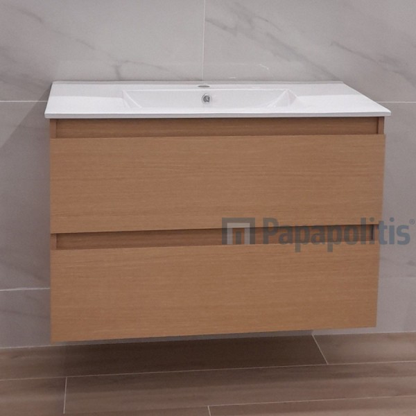 Βάση επίπλου με νιπτήρα 90x46x60 από ξύλο συνθετικό επίτοιχου τύπου με 1 νιπτήρα, χρώμα: Ξύλο Δρυς Βάσεις επίπλου με νιπτήρα