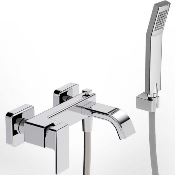Bathtub tap Wall-mounted exposed material: Brass with hand shower, hose and holder mixer, color: Chrome surface: Glossy Wall-mouned exposed Bathtub tap Wall-mounted exposed material: Brass with hand shower, hose and holder mixer, color: Chrome surface: Glossy Wall-mouned exposed