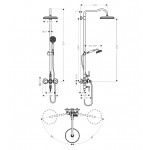 Μπαταρία ντουζιέρας με βέργα και κεφαλή ντους επίτοιχη αναμεικτική από ορείχαλκο Φ24,5cm, Brushed Nickel, χρώμα: Χρωμέ επιφάνεια: Βουρτσισμένη Επίτοιχες με βέργα και κεφαλή ντους