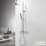 Bathtub tap with showerpipe and overhead shower Wall-mounted material: Brass thermostatic, color: Chrome surface: Glossy Wall-mounted exposed with showerpipe and overhead shower Bathtub tap with showerpipe and overhead shower Wall-mounted material: Brass thermostatic, color: Chrome surface: Glossy Wall-mounted exposed with showerpipe and overhead shower