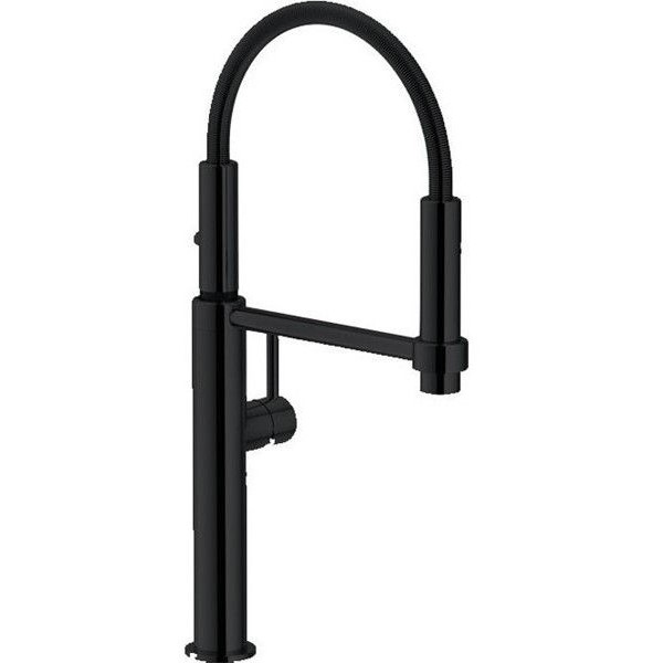 Kitchen tap Deck-mounted material: Brass with shower L-spout, color: Black surface: Matt Deck-mounted