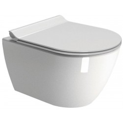 Wall-mounted toilet & toilet seat soft closing, style: Sandwich hidden fixation Self-Cleaning / Rimless Slim Extraglaze, Quick Release 50x36 surface: Glossy, color: White Wall-mounted