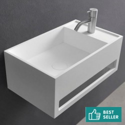 Washbasin Wall-mounted 50x30x20 no pedestal With 1 bowl With hole on the right material: Solid Surface, color: White surface: Matt