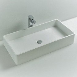 Νιπτήρας ελευθέρας τοποθέτησης 80x40x14,5 από solid surface χωρίς οπή  χωρίς υπερχείλιση, χρώμα: Λευκό επιφάνεια: Ματ