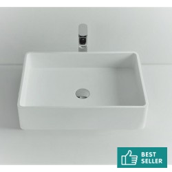 Νιπτήρας ελευθέρας τοποθέτησης 60x40x15 από solid surface χωρίς οπή  χωρίς υπερχείλιση, χρώμα: Λευκό επιφάνεια: Ματ