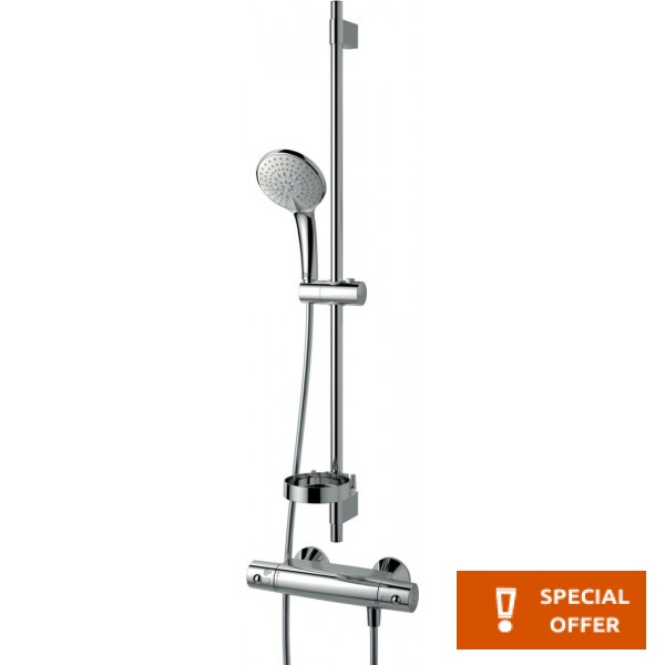 Shower tap Wall-mounted exposed material: Brass thermostatic with hand shower, hose and slider rail & Idealrain kit, color: Chrome surface: Glossy Wall-mouned exposed Shower tap Wall-mounted exposed material: Brass thermostatic with hand shower, hose and slider rail & Idealrain kit, color: Chrome surface: Glossy Wall-mouned exposed