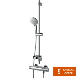 Shower tap Wall-mounted exposed material: Brass thermostatic with hand shower, hose and slider rail & Idealrain kit, color: Chrome surface: Glossy Wall-mouned exposed