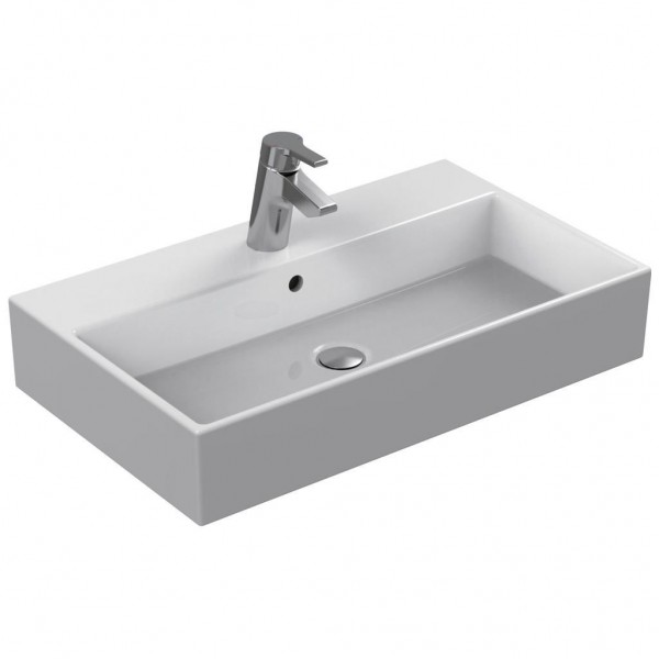 Washbasin Wall-mounted 71x42x13 With 1 bowl With hole in the middle With overflow material: Porcelain, color: White surface: Glossy Wall-mounted