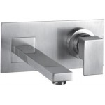 Wash basin tap Wall-mounted concealed - complete set material: Brass With plate Without waste 20,1 cm, color: Chrome surface: Brushed Wall-mounted - external part
