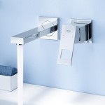 Wash basin tap Wall-mounted - external part 2 holes mixer Without waste, color: Chrome 17,1cm material: Brass surface: Glossy Wall-mounted - external part