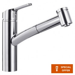 Kitchen tap Deck-mounted material: Brass with shower, color: Chrome surface: Glossy Deck-mounted