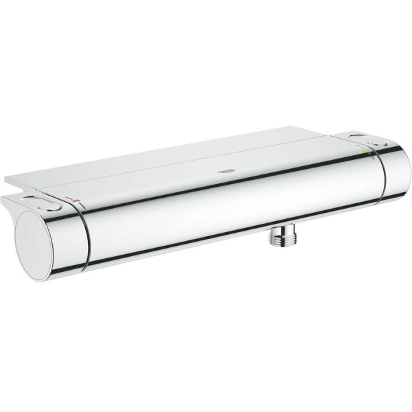 Shower tap Wall-mounted exposed material: Brass thermostatic with shelf without hand shower, hose and holder NEW, color: Chrome surface: Glossy Wall-mouned exposed