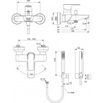 Bathtub tap Wall-mounted exposed material: Brass with hand shower, hose and holder mixer, color: Chrome surface: Glossy Wall-mouned exposed