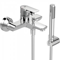 Bathtub tap Wall-mounted exposed material: Brass with hand shower, hose and holder mixer, color: Chrome surface: Glossy Wall-mouned exposed