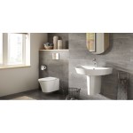 Washbasin Wall-mounted 55x46x16 semi pedestal / full pedestal  / no pedestal With 1 bowl With hole in the middle material: Porcelain, color: White surface: Glossy Wall-mounted