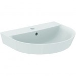 Washbasin Wall-mounted 55x46x16 semi pedestal / full pedestal  / no pedestal With 1 bowl With hole in the middle material: Porcelain, color: White surface: Glossy Wall-mounted