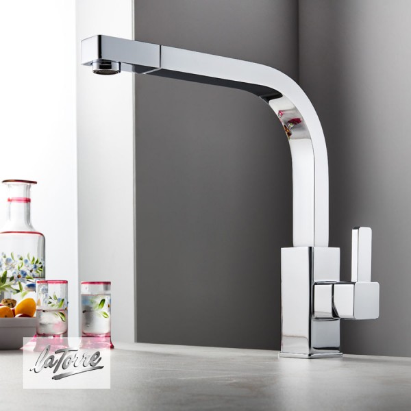 Kitchen tap Deck-mounted material: Brass with shower, color: Chrome surface: Glossy Deck-mounted