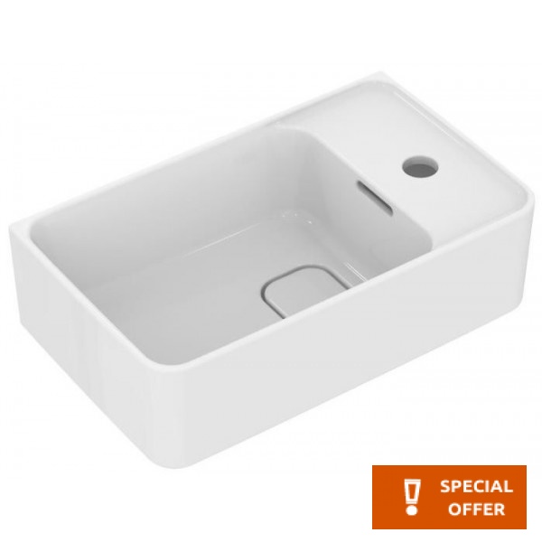Washbasin Wall-mounted 45x27x17 With 1 bowl With hole on the right With overflow / no pedestal material: Porcelain, color: White surface: Glossy Wall-mounted Washbasin Wall-mounted 45x27x17 With 1 bowl With hole on the right With overflow / no pedestal material: Porcelain, color: White surface: Glossy Wall-mounted