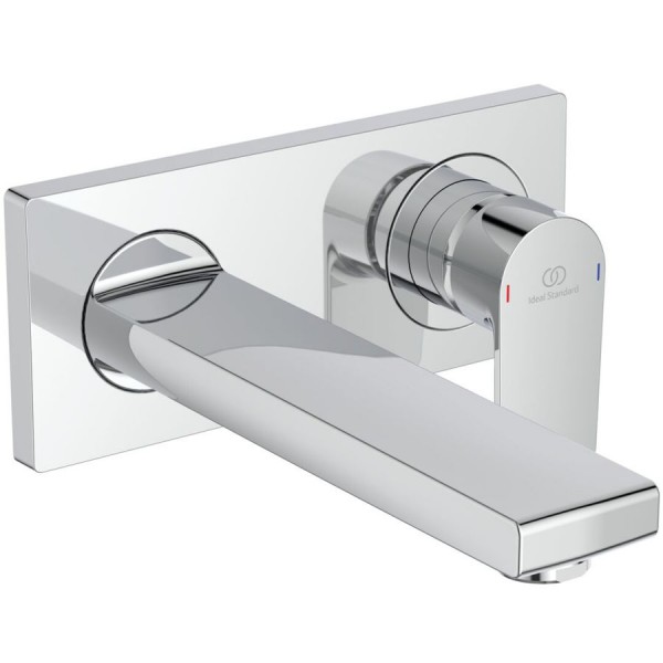 Wash basin tap Wall-mounted - external part mixer With plate Without waste, color: Chrome 19,1cm material: Brass surface: Glossy Wall-mounted - external part Wash basin tap Wall-mounted - external part mixer With plate Without waste, color: Chrome 19,1cm material: Brass surface: Glossy Wall-mounted - external part