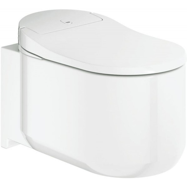 Wall-mounted toilet with shower & toilet seat, style: Wrapover smart toilet rimless, 60x37,5 surface: Glossy, color: White Wall-mounted shower-toilets Wall-mounted toilet with shower & toilet seat, style: Wrapover smart toilet rimless, 60x37,5 surface: Glossy, color: White Wall-mounted shower-toilets