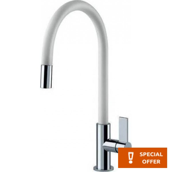 Kitchen tap Deck-mounted material: Brass with shower, color: Chrome/White surface: Glossy Deck-mounted Kitchen tap Deck-mounted material: Brass with shower, color: Chrome/White surface: Glossy Deck-mounted