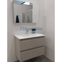 Bathroom furniture set with washbasin 80x47x60 material: Wood composite wall mounted, color: Wood Oak Bathroom furniture sets