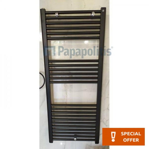 Πετσετοθήκη θερμαινόμενη 50x120 από σίδερο & Διακόπτης & Στήριγμα, επίτοιχη, χρώμα: Μαύρο επιφάνεια: Ματ Πετσετοθήκες θερμαινόμενες
