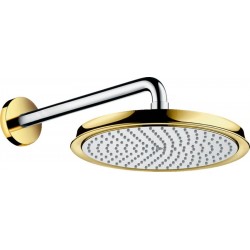 Shower head Wall-mounted 24x24 material: Brass, style: 1 spray & shower arm 38,9cm, Chrome/Gold Optic 240, color: Chrome/Gold surface: Glossy Overhead showers
