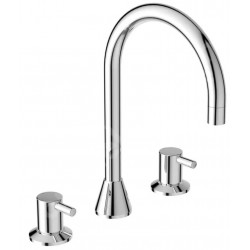 Wash basin tap Deck-mounted dual-level L size material: Brass Without waste, color: Chrome surface: Glossy Deck-mounted