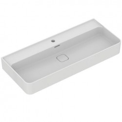 Washbasin Wall-mounted 100x43x13 semi pedestal / no pedestal With 1 bowl With hole in the middle material: Porcelain, color: White surface: Glossy Wall-mounted